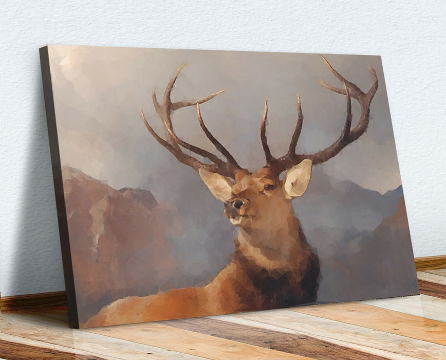 Deer Stag Canvas Art - Framed Geometric Wall Art With Premium Varnish Finish