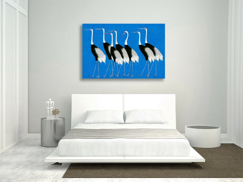 Blue Canvas Wall Art – Handmade Japanese Crane Painting on Archival Grade Canvas