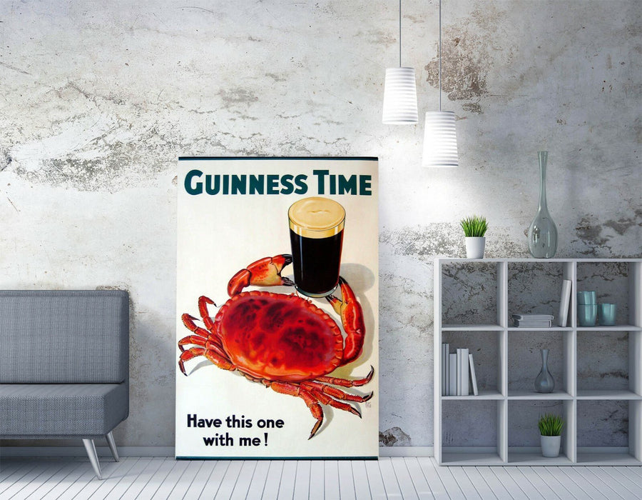 Vintage Guinness Poster - Crab Art Print Canvas Wall Art With Premium Varnish Finish