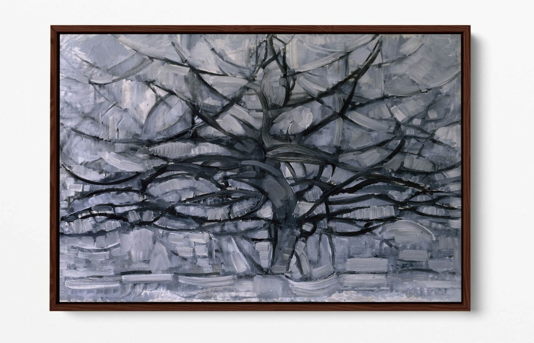 PIET MONDRIAN GRAY TREE -FLOAT EFFECT CANVAS WALL ART PIC PRINT- BLACK