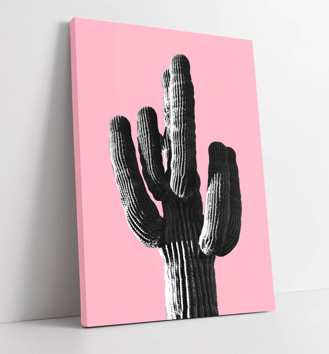 TRENDY POP ART CACTUS PINK BACKGROUND -CANVAS WALL ART PRINT ARTWORK DEEP FRAMED