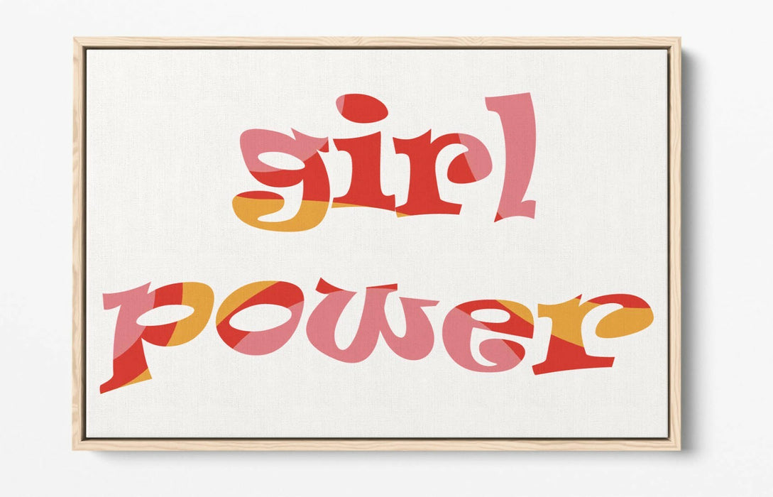 "GIRL POWER" GROOVY FEMINIST QUOTE 1 -FLOAT EFFECT CANVAS ART PRINT- PINK YELLOW