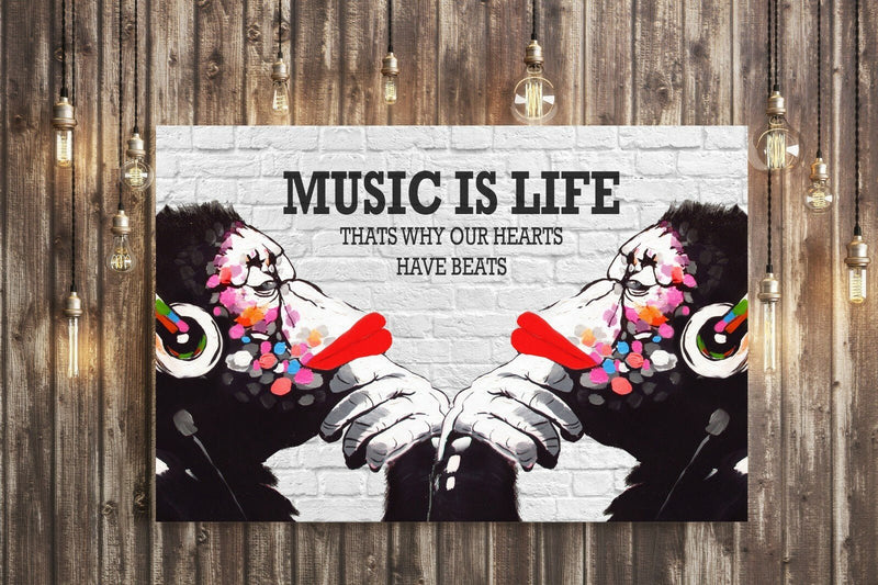 Canvas Wall Art - Monkey DJ Banksy Style Print with Gorilla Artwork, Vibrant Colors