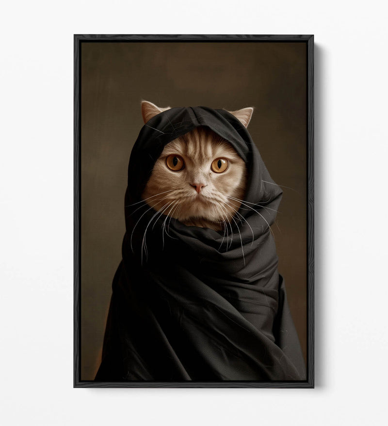 Canvas Art Print - Cute Cat in Black Cloak | Contemporary Wall Art, Float Effect Canvas