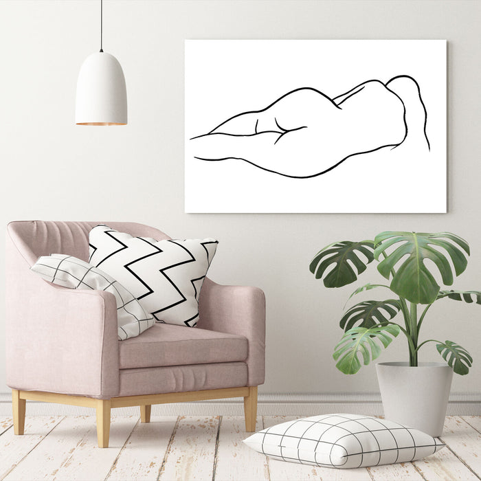 CANVAS WALL ART PRINT ARTWORK BLACK AND WHITE RECLINING NUDE WOMAN LINE DRAWING