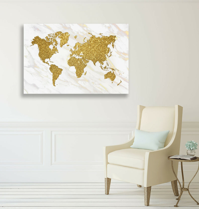 Marble Gold World Map Canvas Wall Art - Deep Framed UK Handmade Painting