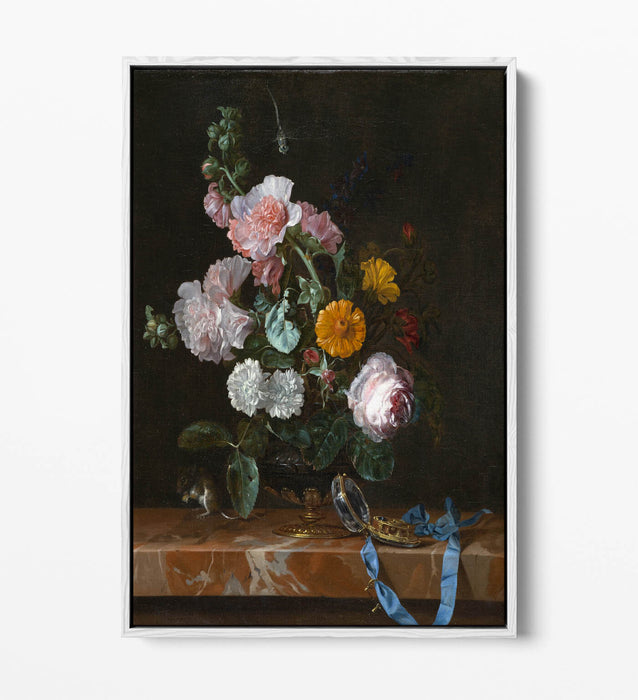 WILLEM VAN AELST, VANITAS FLOWER STILL LIFE  -FLOAT EFFECT CANVAS WALL ART PRINT