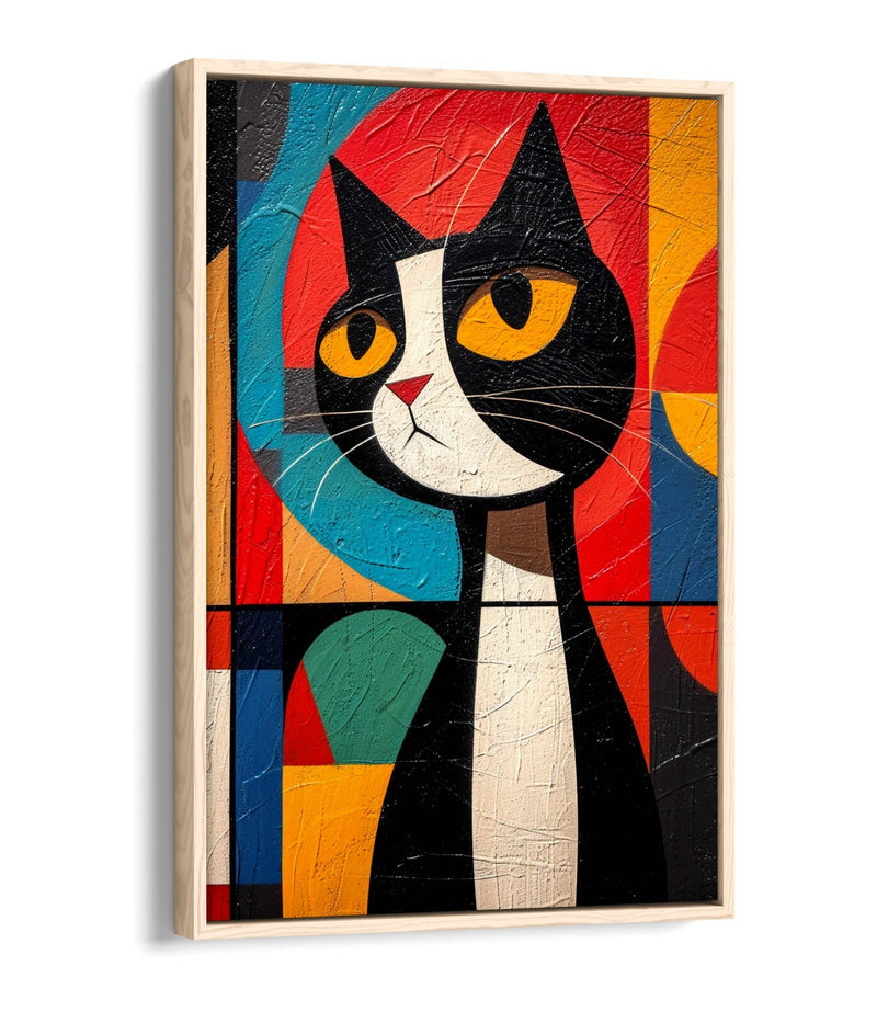 Abstract Cat Canvas | Colorful Wall Art With Float Effect Frame - Handmade UK