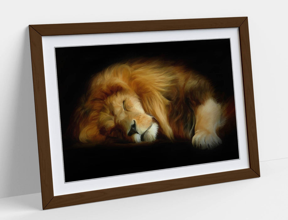 SLEEPING LION HOME BEDROOM DECOR FRAMED WALL ART POSTER PRINT 4 SIZES