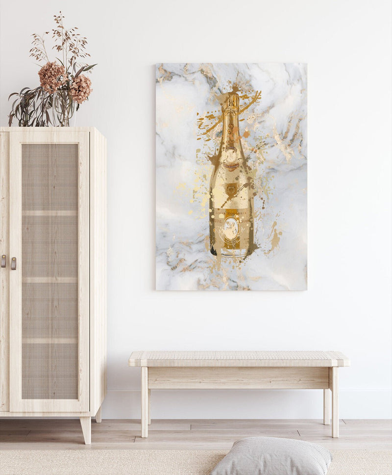 Canvas Wall Art – Marble Champagne Bottle Print | Deep Framed Handmade Artwork