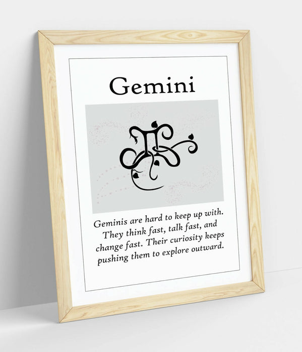 GEMINI STAR SIGN ZODIAC ASTOLOGY QUOTE SLOGAN -FRAMED WALL ART PICTURE PRINT