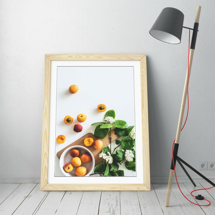 Framed Kitchen Art - Handmade Apricot Wall Decor With Woodgrain Frame