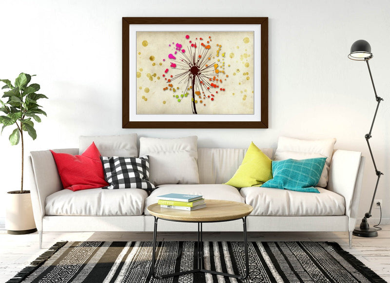 Dandelion Art Print - Colorful Floral Print Framed Wall Art | Ready To Hang Picture