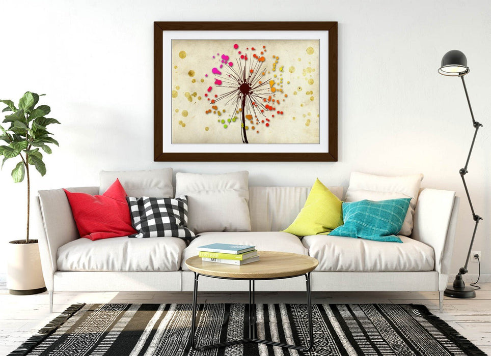 Dandelion Art Print - Colorful Floral Print Framed Wall Art | Ready To Hang Picture