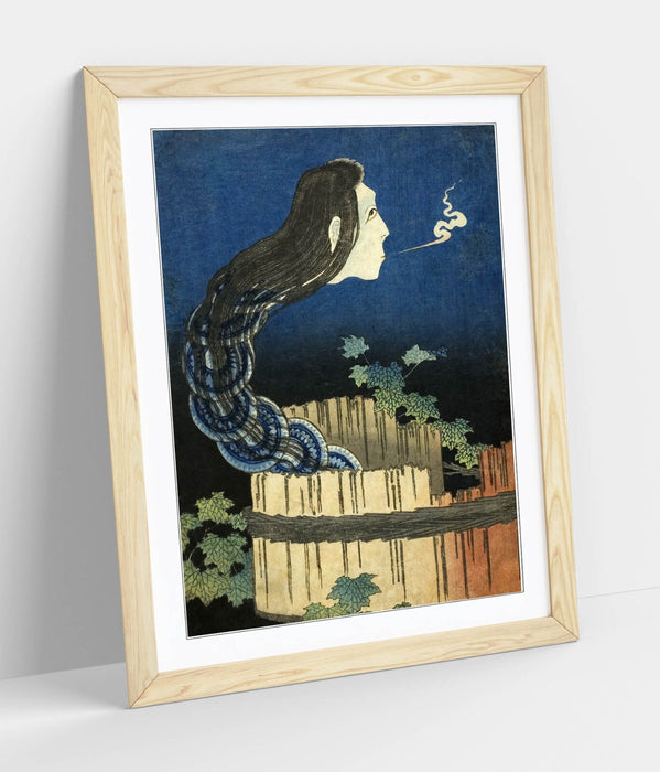 Framed Art Poster - Katsushika Hokusai Mansion Of The Plates Print With Wood Grain Frame