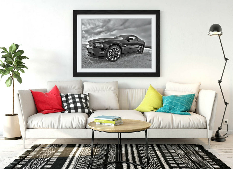 Classic Car Poster - Mustang Grayscale Art Framed Wall Art | Handmade UK Frame