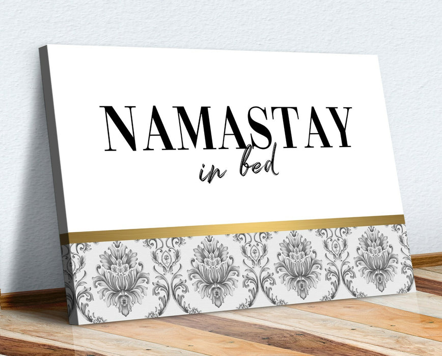 Canvas Wall Art - Namastay In Bed Quote Modern Damask Gold Accent Print