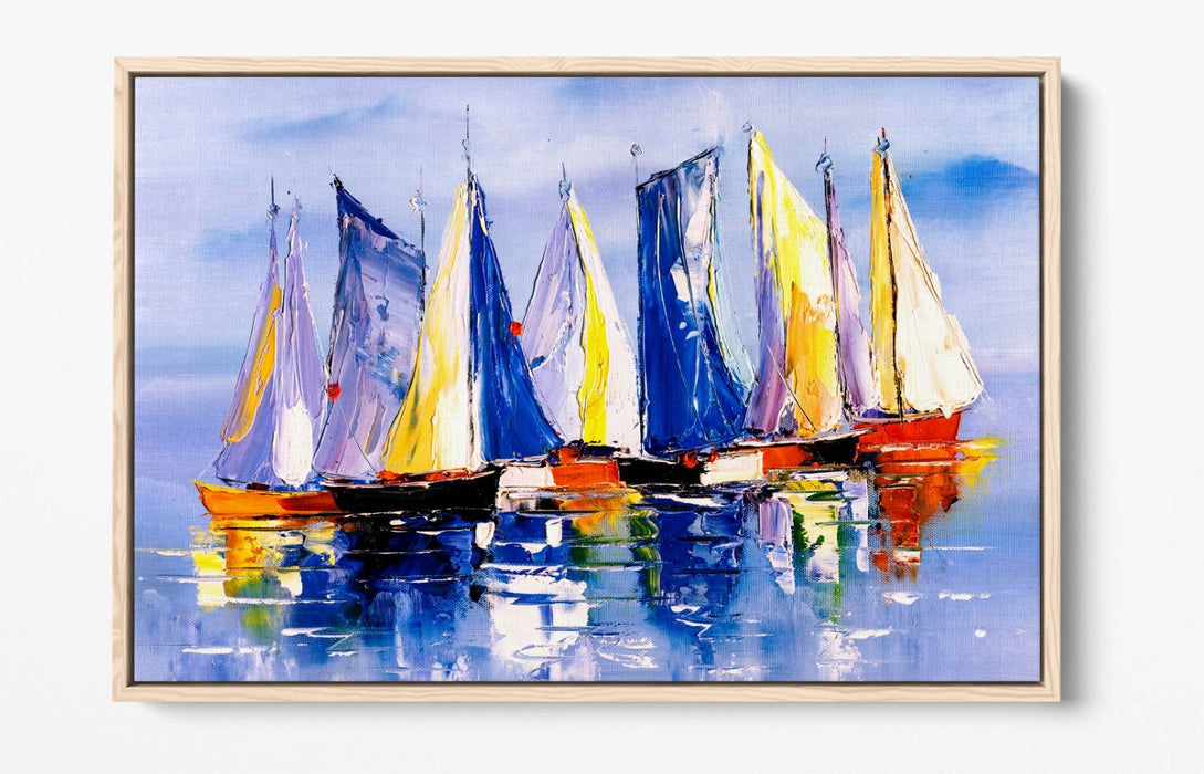 Sailing Boats Canvas Art - Nautical Seascape Wall Decor With Float Effect Frame