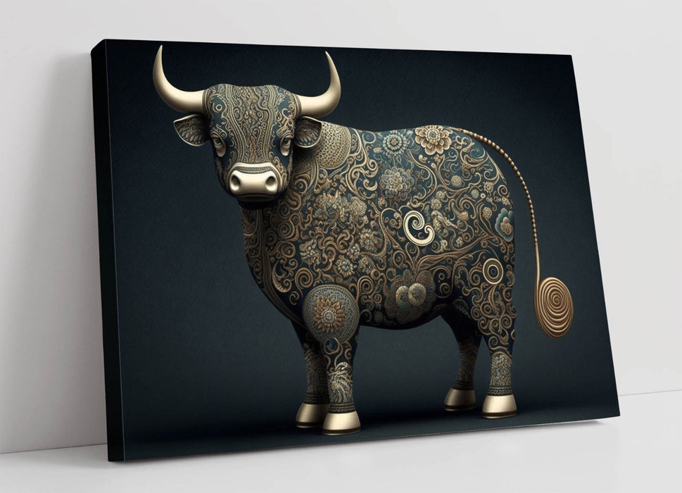 Highland Cow Canvas – Handmade Wooden Pattern Art | Premium Satin Finish Wall Art