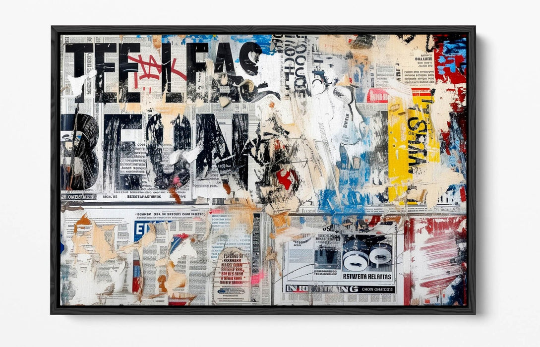 Canvas Art Print - Abstract Newspaper Collage Graffiti Style Float Effect