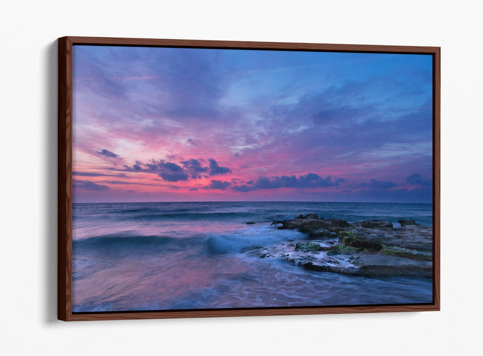 Canvas Wall Art - Ocean View Seashore Pink Sunset Float Effect Print