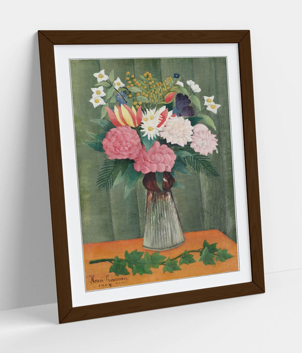 Framed Wall Art - 'Henri Rousseau, Flower Vase' Print With Woodgrain Frame