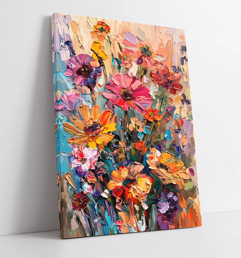 Impressionist Canvas Art - Handmade Flower Bouquet Print | Premium Varnish Finish