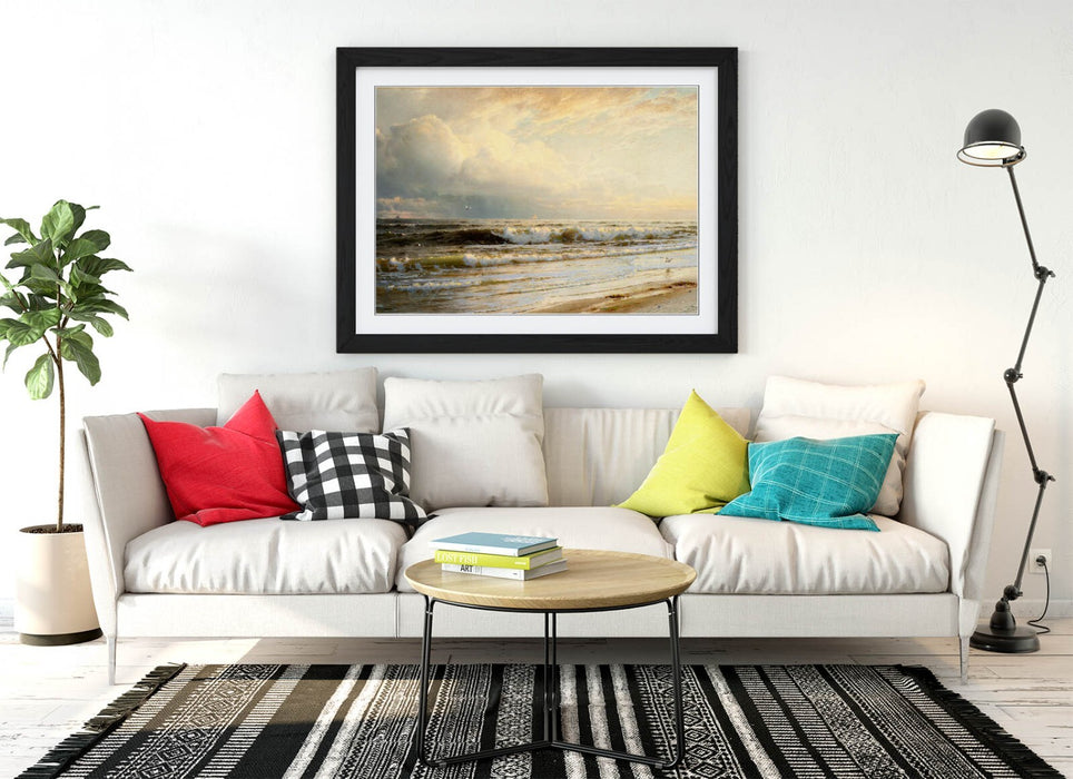 Framed Wall Art - Rockaway Beach Print on Matte Paper Poster with Woodgrain Frame