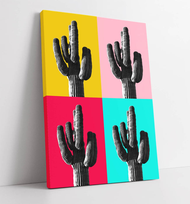 TRENDY POP ART CACTUS MULTI-COLOURED -CANVAS WALL ART PRINT ARTWORK DEEP FRAMED