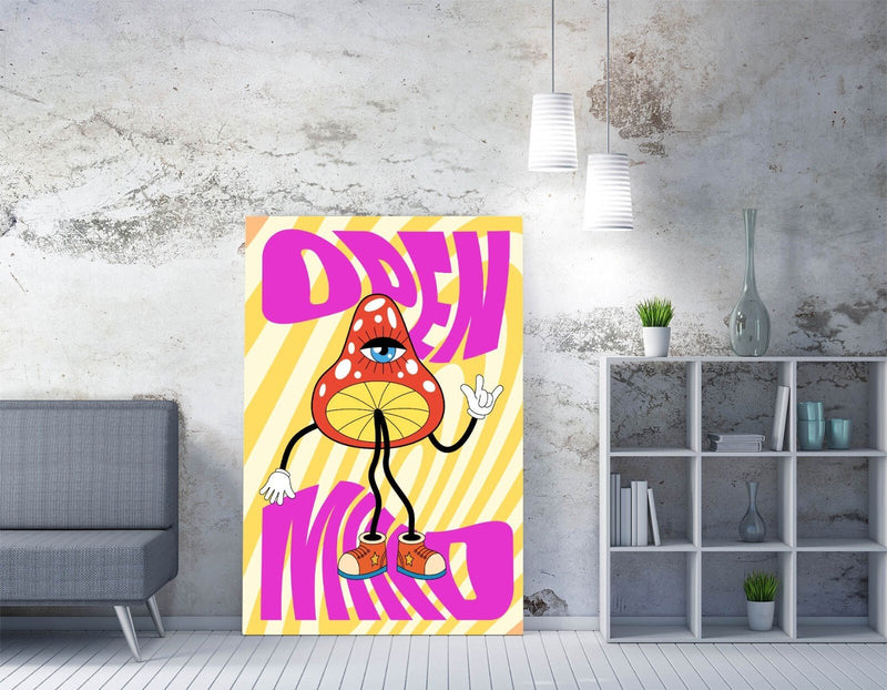 Mushroom Poster - Retro Groovy Wall Print | Handmade Canvas Art UK Bedroom Decor