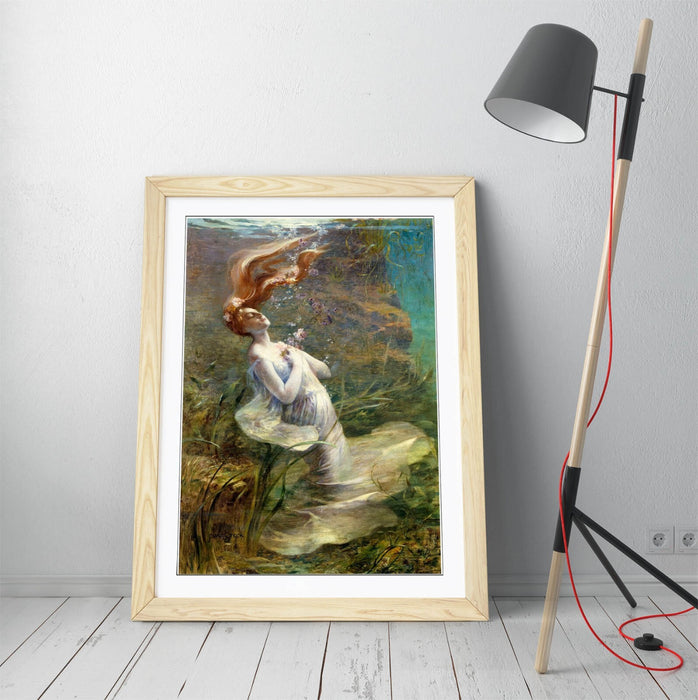 Framed Wall Art Poster - Ophelia Painting Print | Handmade UK Art, Woodgrain Frame Finish