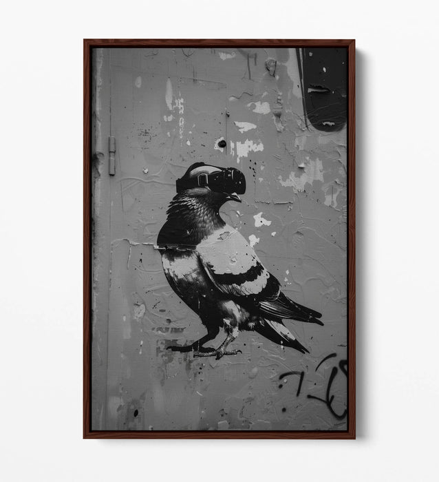 Canvas Art Print - Pigeon Wearing VR Headset | Graffiti Stencil Wall Art