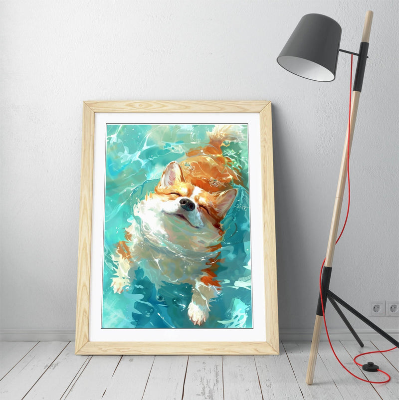 Corgi Wall Art - Framed Poster Print With Cute Smiling Dog Artwork, Ready To Hang