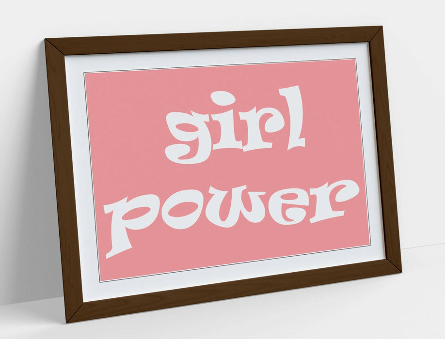 "GIRL POWER" GROOVY FEMINIST QUOTE 2 -FRAMED WALL ART PICTURE PRINT- PINK WHITE