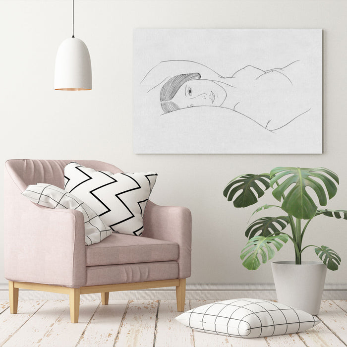 CANVAS WALL ART PRINT ARTWORK BLACK AND WHITE NUDE WOMAN LAYING LINE DRAWING