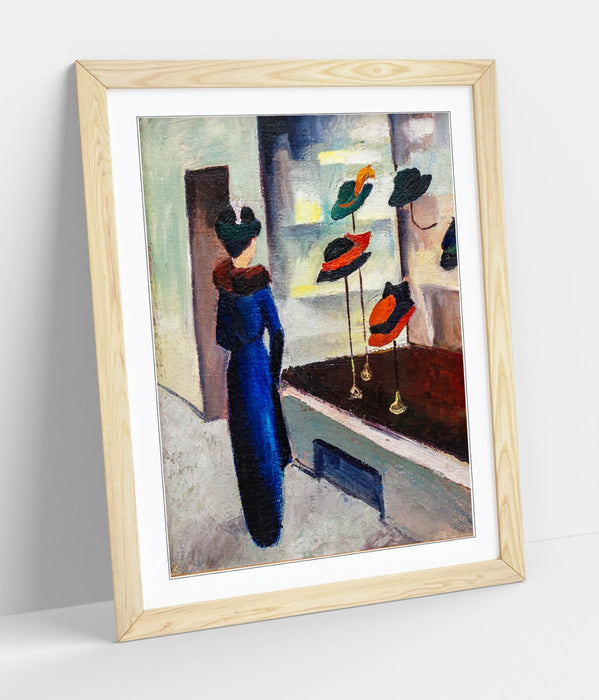 Framed Wall Art - August Macke Hutladen III Poster Print | Matte Paper, Wood Grain Frame