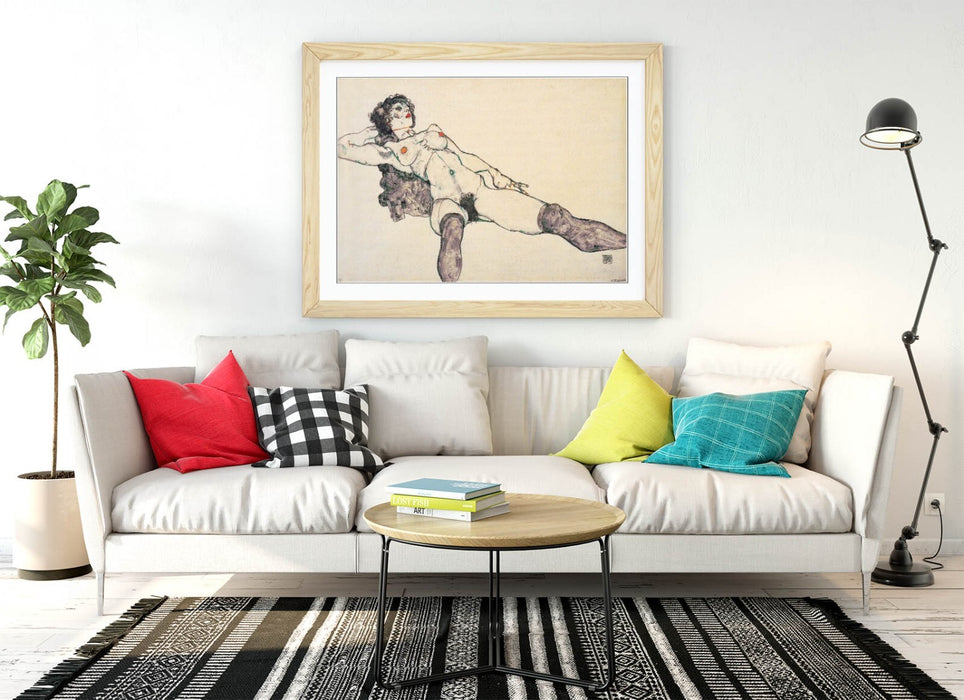 Framed Art Poster - Egon Schiele Lying Female Nude Artwork | Handmade UK Frame