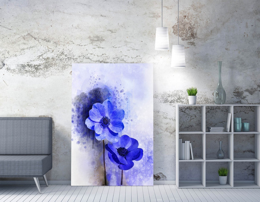 Flower Canvas Art - Blue Purple Flowers Botanical Canvas Print | Ready To Hang Wall Art
