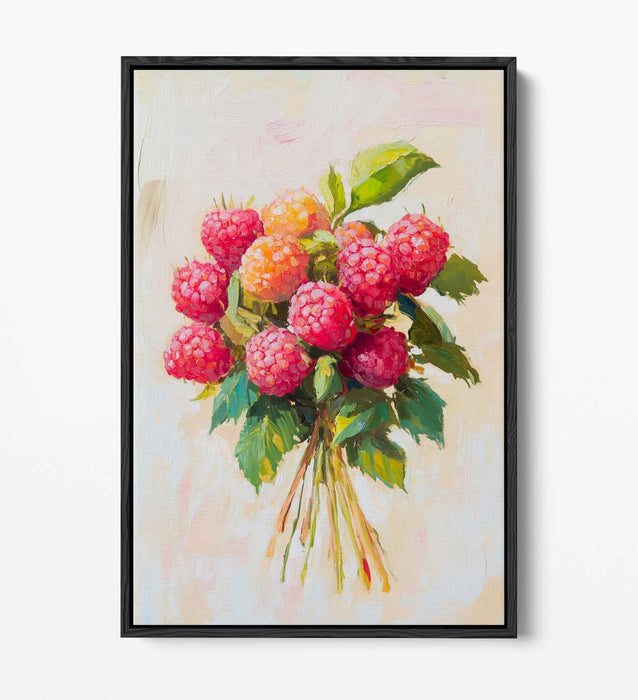 Red Raspberry Canvas Art - Float Effect Canvas Wall Art With Premium Varnish Finish