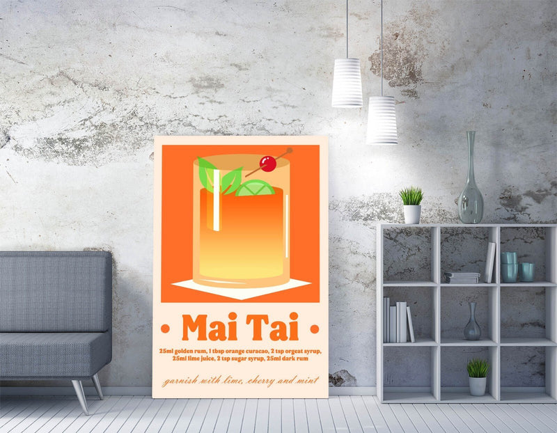 Mai Tai Cocktail Poster – Handmade Canvas Wall Art With Premium Varnish Finish