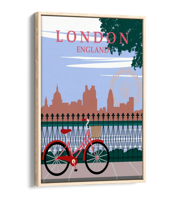 RETRO LONDON ENGLAND TRAVEL POSTER -FLOAT EFFECT CANVAS ART PRINT- PINK GREEN