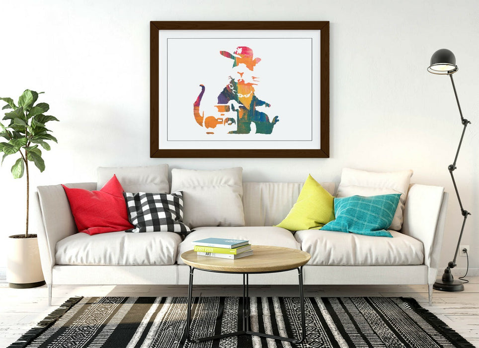 BANKSY, GANGSTA RAT RAINBOW PAINT EFFECT ART -FRAMED WALL ART PICTURE PRINT
