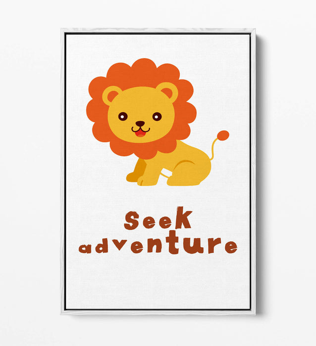 "SEEK ADVENTURE" LION QUOTE KIDS ROOM SLOGAN -FLOAT EFFECT CANVAS WALL ART PRINT