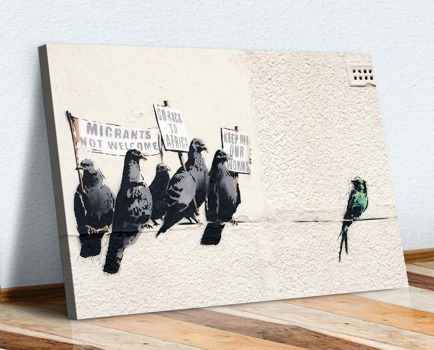 BANKSY CANVAS STREET WALL ART PRINT ARTWORK - Racist Xenophobic Pigeons