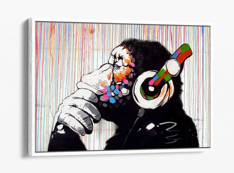 Banksy Canvas Art - Monkey Rain Artwork | Float Effect Canvas Wall Art Ready To Hang