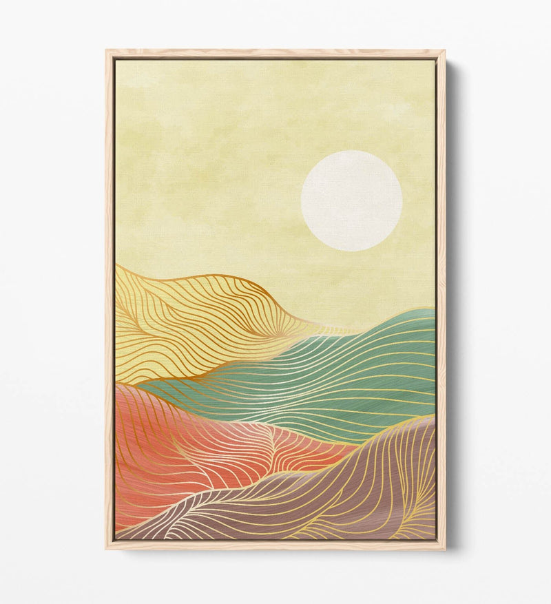 Canvas Wall Art Print – Abstract Multi Colour Mountains Sunrise with Premium Float Frame