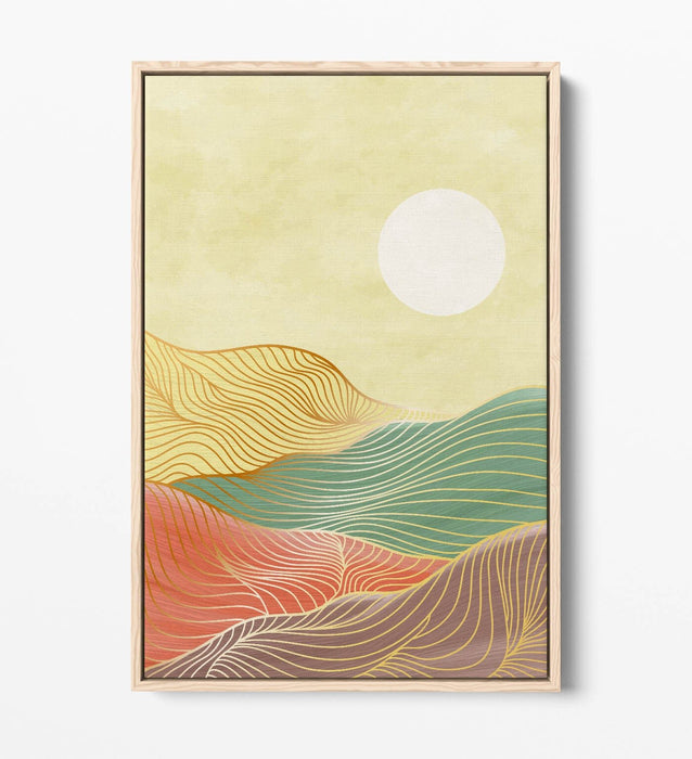 Canvas Wall Art Print – Abstract Multi Colour Mountains Sunrise with Premium Float Frame
