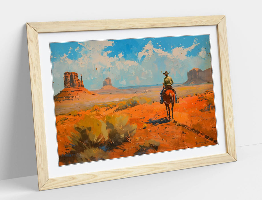 Framed Wall Art – Cowboy Wall Decor | Orange Desert Artwork | Handmade UK Poster Print