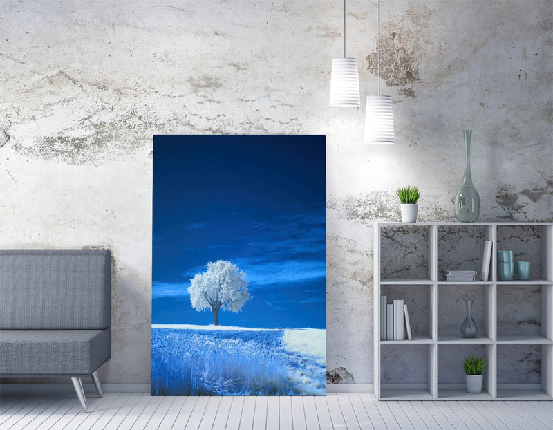 Abstract Canvas Wall Art – Blue Tree Painting | Handmade Vibrant Canvas Print