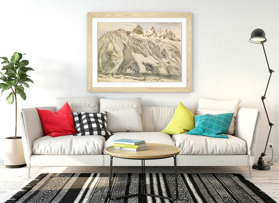 Framed Wall Art - John Ruskin Print Aiguilles Of Chamonix With Woodgrain Frame